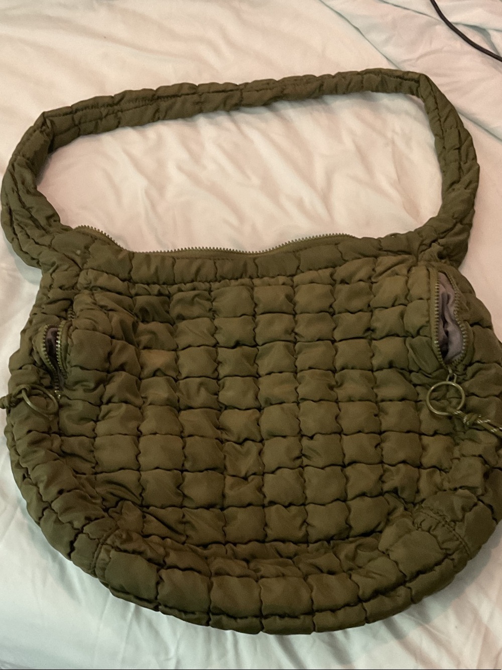 Quilted Olive Green Shoulder Bag - Women's Fashion